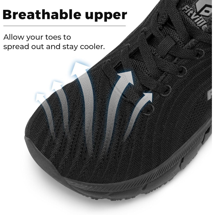 Жіночі кросівки для бігу FitVille з широкою колодкою, чорні, розмір 40 EU, дихаючі, зручні для ходьби та занять спортом