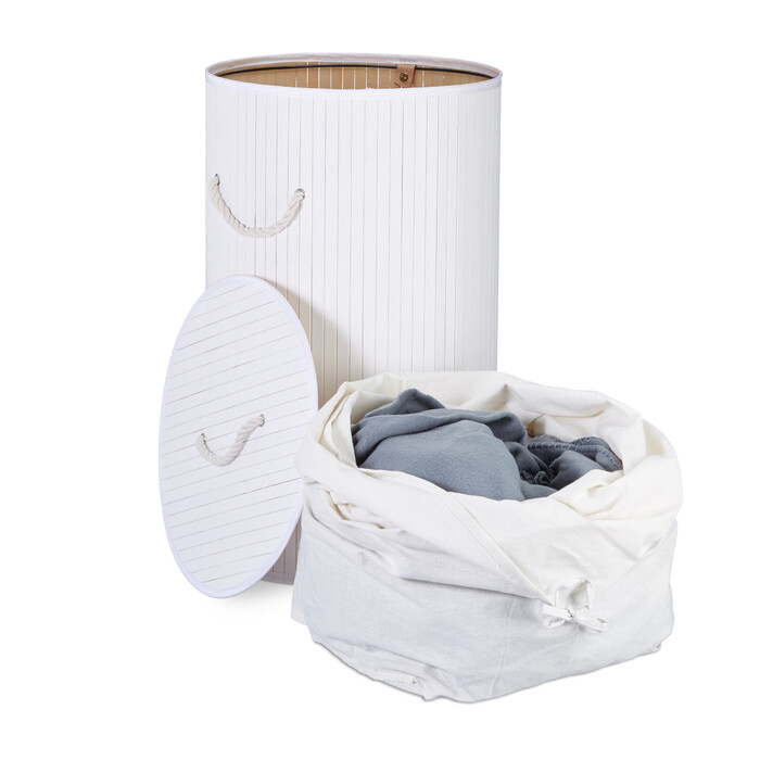 Relaxdays Bamboo Laundry Basket, Round