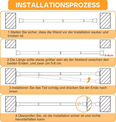 Тelescopic штанга для карнизів без свердління 120-200 см - для штор, душових перегородок, вікон, ванної кімнати (1 шт., чорний)
