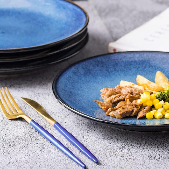 Набір тарілок UNICASA 4 шт. з порцеляни, 16 см, ідеально підходять для супу, десерту, сніданку, сервіз на 4 персони (26 см, блакитний)