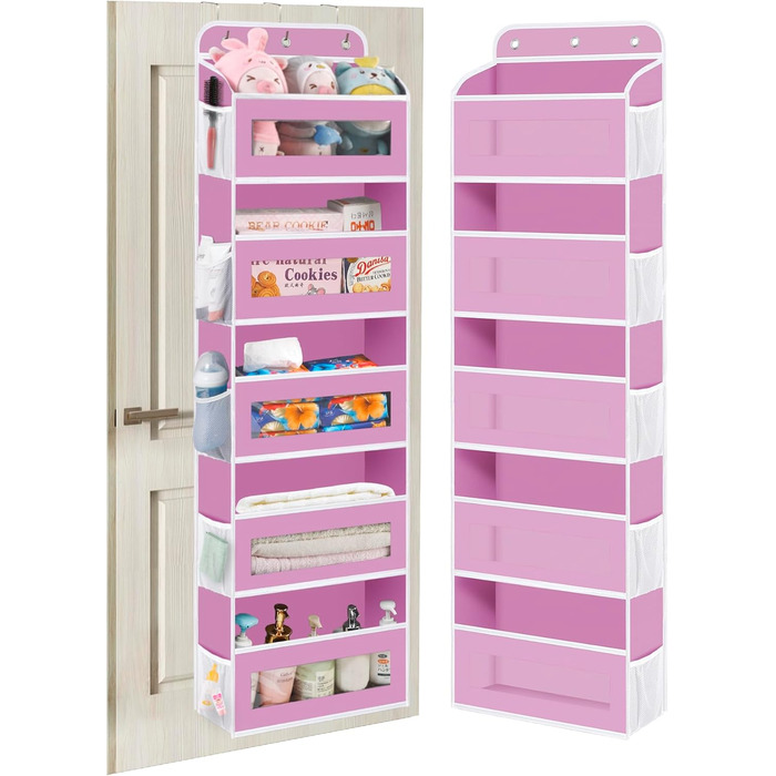 Організатор для дверей з 5 відділеннями, настінна полиця з прозорим вікном для підгузків, іграшок, кемпінгу, ванної кімнати, спальні, рожевий (2 шт)