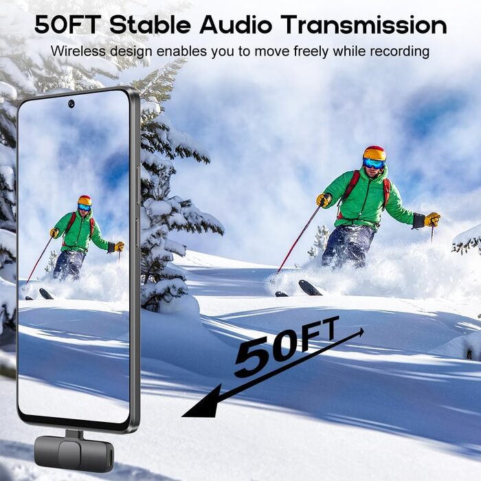 Бездротові кліп-мікрофони для iPhone/Android/комп'ютера/iPad - 2 шт. з шумозаглушенням для відеозйомки, Vlogging, TikTok, YouTube, Plug-and-Play