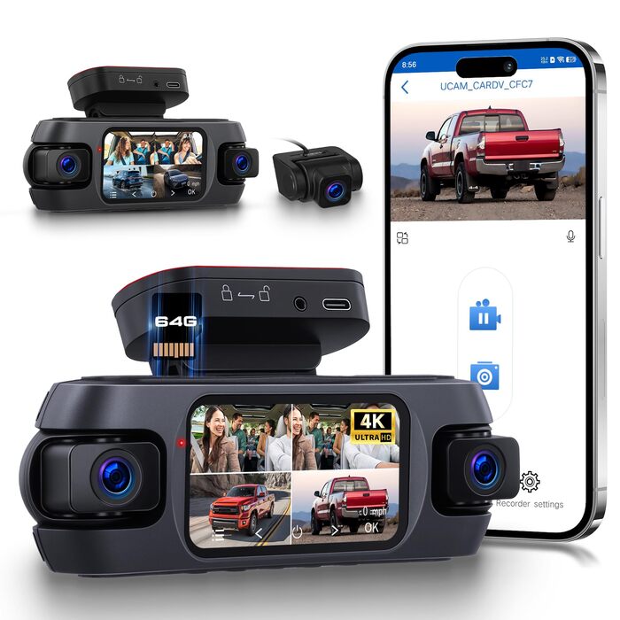 Відеореєстратор 4K WiFi Voller 360°, Автомобільна камера з GPS, Park Mode, Нічним баченням та G-сенсором. Комплект з камерою заднього виду.