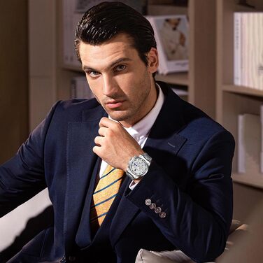 Годинник BENYAR для чоловіків: Хронограф, аналоговий кварц, водостійкий, з датою. Елегантний бізнес-стиль, ідеальний подарунок. Срібний браслет, біле циферблат.