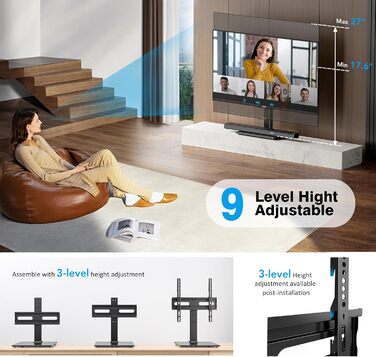 Підставка для телевізора настільна Universal 27-55 дюймів LCD LED з регулюванням висоти та скляною основою VESA 400x400 HT08B-001