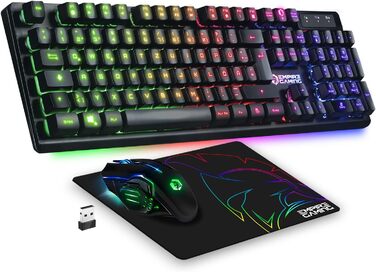 Бездротовий ігровий комплект клавіатури та миші EMPIRE GAMING Armor RF800 - RGB підсвітка, 4800 DPI, QWERTZ (DE), сумісний з PC, PS4, PS5, Xbox, Mac (білий)