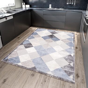 Килим SANAT Evra для вітальні - коротковорсовий килим з сучасним дизайном, підходить для вітальні, коридору, їдальні, спальні, кухні та дитячої кімнати (80x150 см, 200 x 280 см, прямокутний, блакитно-сірий)