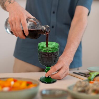 Набір вінтажних келихів для вина, 350 мл, 6 штук, кришталеве скло з тисненням, придатні для миття в посудомийній машині, рожеві