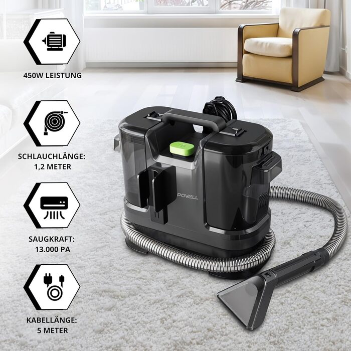 Портативний пилосос для килимів Powell Waschsauger 450W - 13kPA, для килимів, диванів, меблів, авто