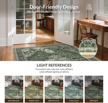 Килим GENIMO Boho Vintage 160x230 см, короткий ворс, антиковзаючі, для вітальні, спальні, їдальні, офісу, салатовий, геометричний, прямокутний