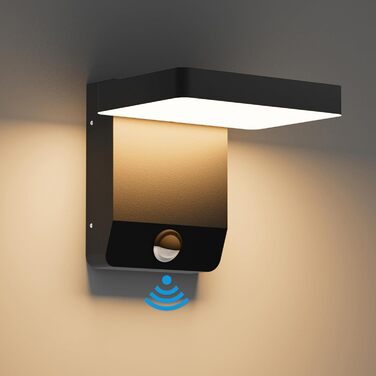 LED вуличний світильник K-Bright 20W з датчиком руху, IP65, для балкона та саду (чорний)