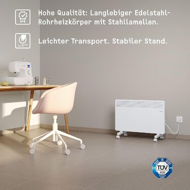 Електричний конвекторний обігрівач Stiebel Eltron 2 kW з таймером, для приміщень 25 м², з поворотними колесами, алюмінієва передня панель, TÜV-сертифікат