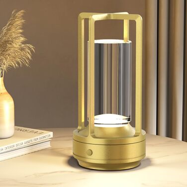 LED-лампа настільна бездротова Hapfish, 3000mAh, USB, кришталь, водонепроникна, з ручкою, диммування, для ресторану, вулиці, спальні, вітальні (Золота)