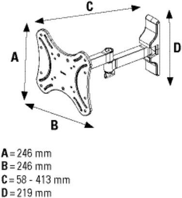 Настінний кронштейн для ТБ Hama Fullmotion (2 плечі), поворотний та нахильний, для телевізорів 48-122 см (19-48 дюймів), до 25 кг, VESA до 200x200, чорний