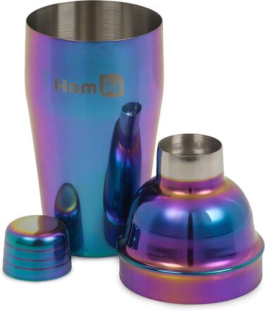 Homiu Stainless Steel Cocktail Shaker Set (550ml) with Rainbow Design, shimmering stainless steel, 5-piece: strainer, 2 jiggers (15/30ml)