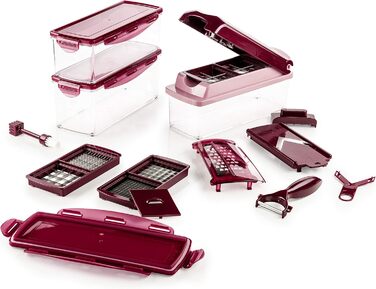 Набір Nicer Dicer Plus Genius (18 частин) - овочеріз, фруторіз, набір для нарізки овочів та фруктів - кубики, соломка, слайси, смужки (червоний)