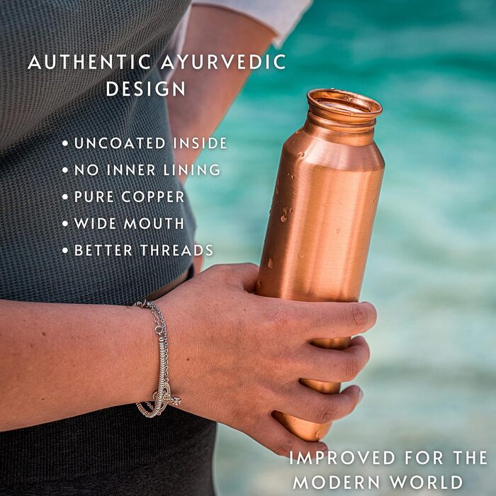 Copper Drinking Bottle, approx. 500 ml, modern vintage design, Ayurvedic copper vessel, drink more water, reduce your sugar intake, and enjoy the health benefits immediately.