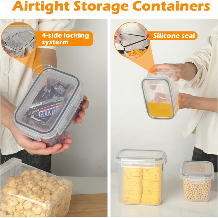 Набір контейнерів для зберігання Withosent (24 шт.) з кришкою, 2L, 1.6L, 0.8L