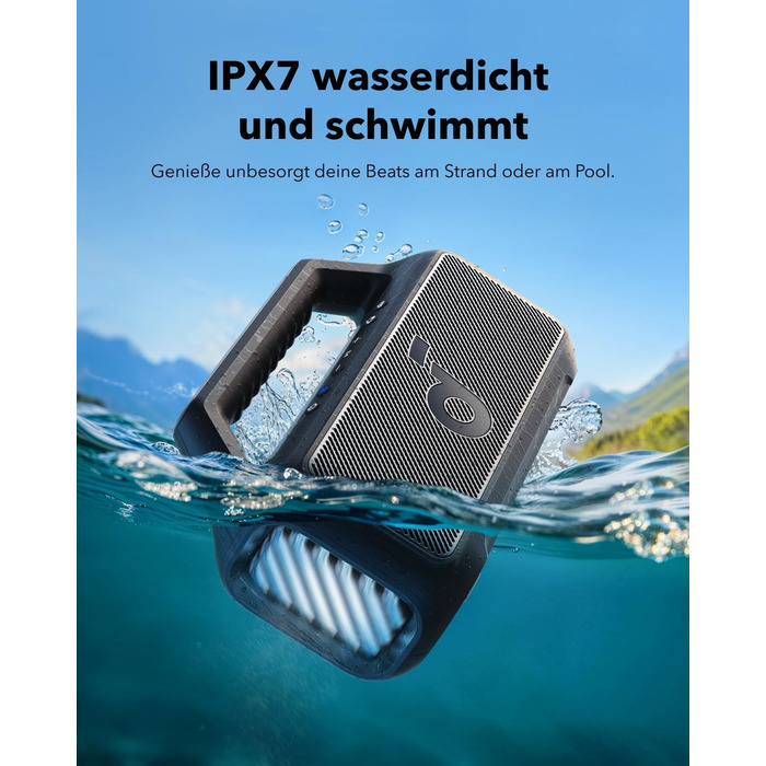 Soundcore Boom 2 - портативна Bluetooth колонка, 80W, сабвуфер, LED, IPX7, USB-C, EQ, BT 5.3, для кемпінгу, пляжу, саду, чорна