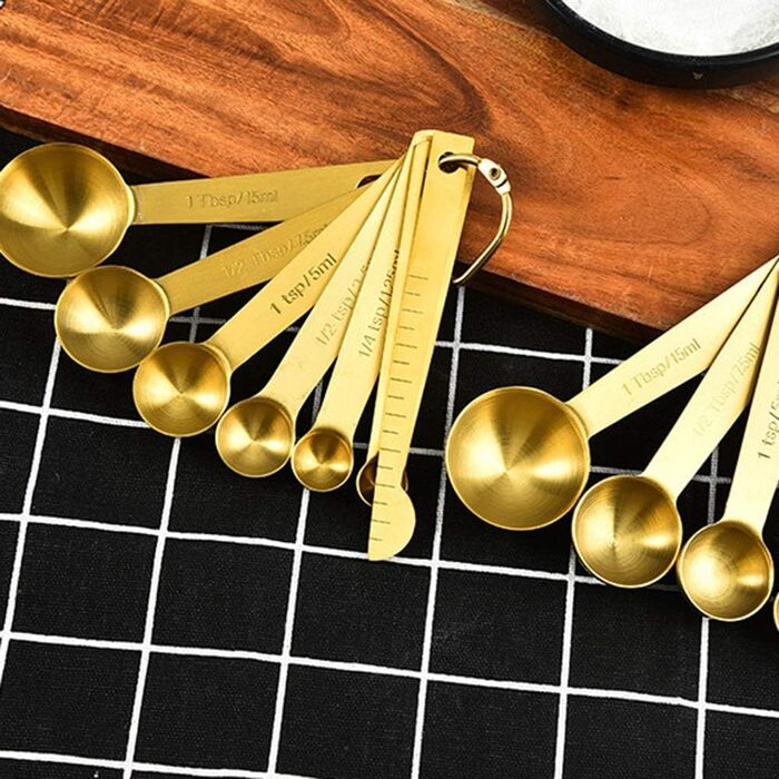 Toranysadecegumy 6 Piece/Set Measuring Spoons, Useful Stainless Steel Measuring Cups, Kitchen, Coffee, Measuring Spoons, Tea, Gold