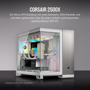 Корпус ПК CORSAIR 2500X Airflow mATX - Без вентиляторів, скляна панель, білий/сірий