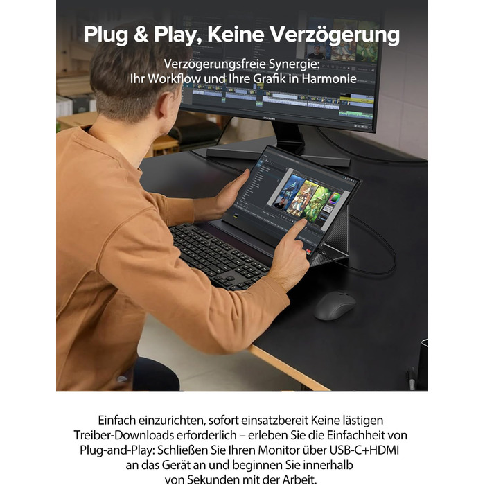 UPERFECT Портативний монітор з сенсорним екраном 15.6' FHD, 125% sRGB, матове покриття, 2000:1 контрастність, VESA, Dual USB-C, для ноутбука/телефону/ігрової консолі