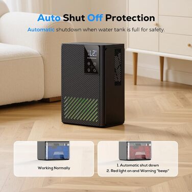 Електричний осушувач повітря, тихий, 2500 мл з LED дисплеєм, таймером та функцією відтавання, 7 кольорів підсвічування, для дому, спальні, ванної кімнати