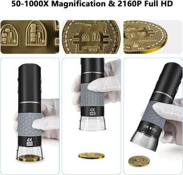 Цифровий мікроскоп Bysameyee 4K з бездротовим підключенням, 40x-1000x збільшення, USB ендоскоп для інспекції, сумісний з iPhone, iPad, Android, Windows, Mac, PC