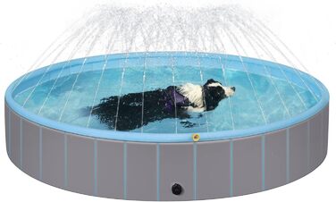 EUGAD Splash Pool for Medium-Sized Dogs, Foldable Dog Pool, Non-Slip Dog Bathtub, Water Pool with Sprinklers, Light Blue and Light Gray, 120x30cm 0018GYYC