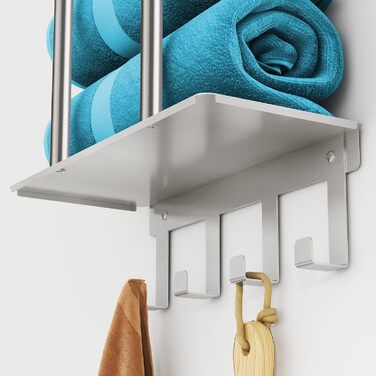 Трирівнева підставка для рушників з металевою полицею та 4 гачками, 86 см, срібна | Підставка для рушників для ванної кімнати