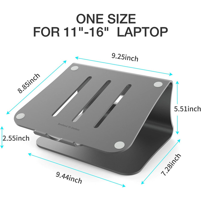 Підставка для ноутбука з алюмінію, сіра, для MacBook, Dell, HP, Lenovo, Microsoft Surface, Samsung (11-16 дюймів)