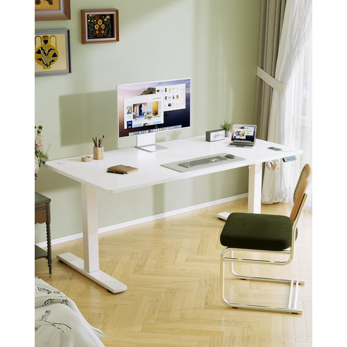 Flamaker Adjustable Height Desk - 140x60cm Electric Standing Desk with Memory & USB Charging (White)