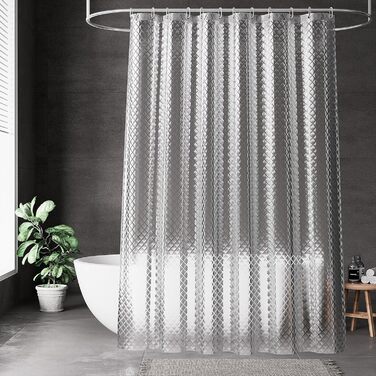 Шторка для душу Ecooe 3D ромби, прозора, 180x200 см, EVA-матеріал, водонепроникна, антигрибкова, з 12 кільцями