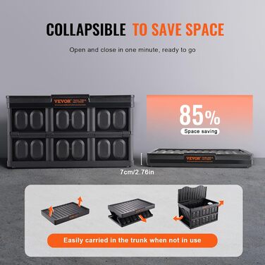 VEVOR 3-Pack 45L Professional Folding Box made of PP, Transport Box with Lid, Foldable Storage Box with Handle, Stackable Crates, Storage Box, Folding Boxes, Stackable Boxes for Storage & Transport
