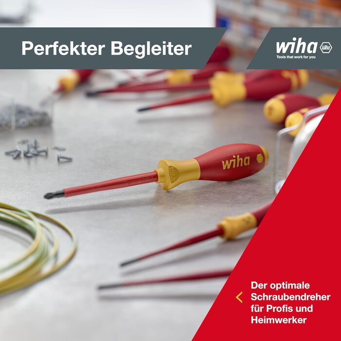 Набір викруток Wiha SoftFinish електричних 6 шт. – Плаский, Pozidriv, для електриків, ізольовані, стандарт IEC 60900, ергономічна ручка, професійний інструмент