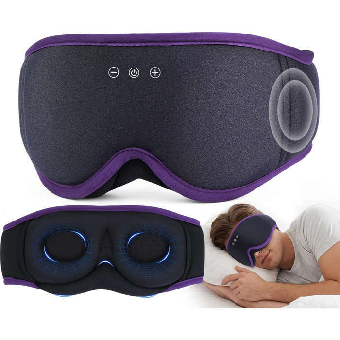 3D Маска для сну з навушниками Bluetooth Dolida Лаванда: повна блокада світла, комфортний сон, для жінок та чоловіків