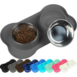 Миска для собак VIVAGLORY Splashfree – нерозливна миска з нержавіючої сталі та силіконовим килимком, сіра, 236 мл