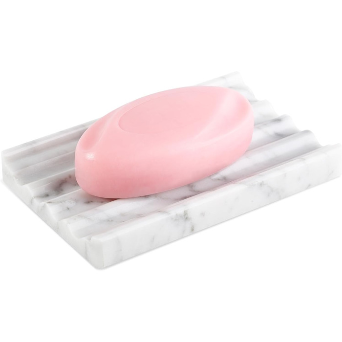 Італійська мильниця з мармуру Koville - підставка для мила з каменю для душу та кухонної раковини - елегантна мильниця з отвором для стоку (Bianco Carrara)