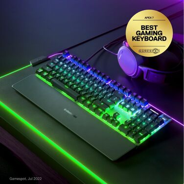 SteelSeries Apex 7 - Механічна ігрова клавіатура з OLED дисплеєм - Червоні перемикачі - Розкладка DE (QWERTZ)