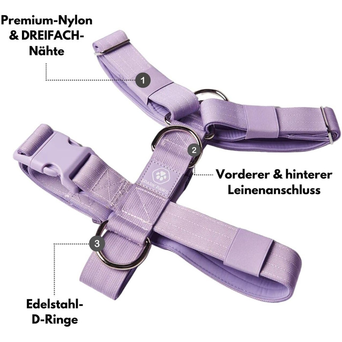 Шлейка для собак Spark Paws No Pull для великих порід, фіолетовий колір, розмір L (16-25 кг), надійна та зручна