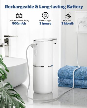 Автоматичний диспенсер мила HAPPHOOH, 380 мл, сенсорний, USB, водонепроникний, для кухні, ванної, школи, готелю, пінистий