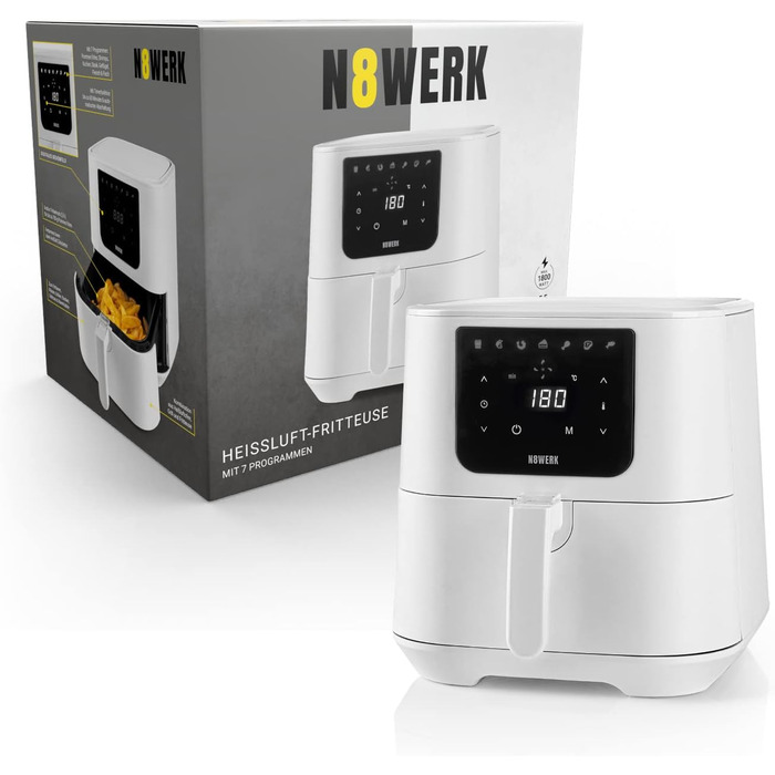 Фритюрниця-конвекційна піч Heißluftfritteuse Midnight Edition 5.5 л, білий колір, 1800 Вт, 7 програм, цифровий дисплей