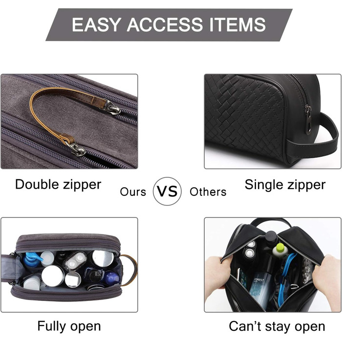 Чоловіча дорожня косметичка BAGSMART з подвійною блискавкою, великий об'єм, 5л, темно-сірий колір