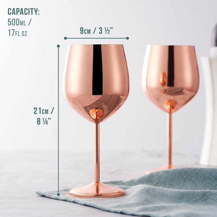 Преміум-склянки для вина з нержавіючої сталі Oak & Steel (2 шт, 520 мл) - Стійкі до розбиття, великий об'єм, подарункова коробка