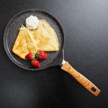 STONELINE Back to Nature Crepe Pan Induction 25 cm, Omelette Pan coated with real stone particles, Pancake/Pancake Pan Non-Stick, Fat-Free Frying, All Cooktops, Wood-Look