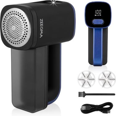 ZEEGMA LINTEE Чорний Фетрошліфувальник Електричний для різних тканин, 5W, 3 набори лез, 3 швидкості, контейнер 100 г, LCD дисплей, акумулятор 1800 mAh, LED підсвічування, USB-C кабель