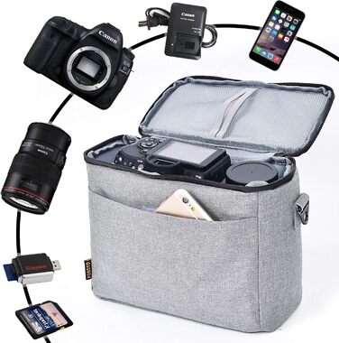 Сумка для камери FOSOTO DSLR-K101 сіра, для фотоапаратів та аксесуарів, з дощовиком, сумісна з Nikon, Canon, Sony