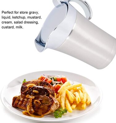 Thermo Sauce Pot made of 304 Stainless Steel, Double-Walled, Insulated Sauce Pot with Lid, Serving Jug, Bucket with Drip-Free Spout for Juice, Tomato Sauce, Kitchen Accessories (Large 750ml)