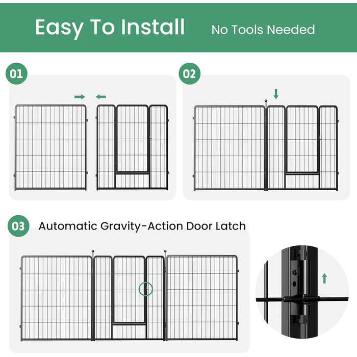 Металевий вольєр для собак, 61 см, 8 панелей, чорний - для дому, саду, кемпінгу