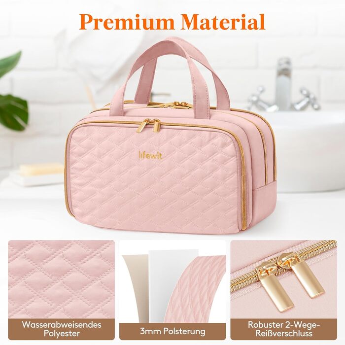 Lifewit Косметичка для подорожей 5L, Водовідштовхувальна, з відділенням для мокрого, Рожева